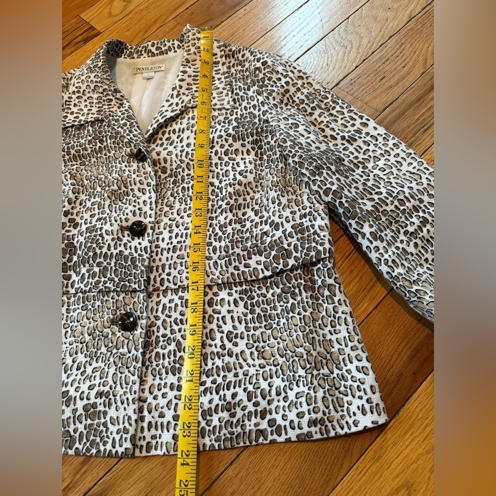 Pendleton Animal Cat Print Linen Blend Coat Blazer Jacket Brown/White Women Sz L - Picture 15 of 16
